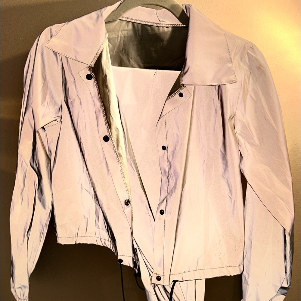 SHEIN REFLECTIVE GREY/SILVER Lightweight windbreaker tracksuit